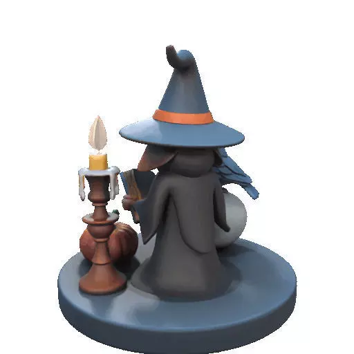 2550Halloween Witch with Spell book Skull Raven and Pumpkin 3D print model_25