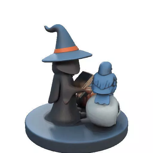 2550Halloween Witch with Spell book Skull Raven and Pumpkin 3D print model_17