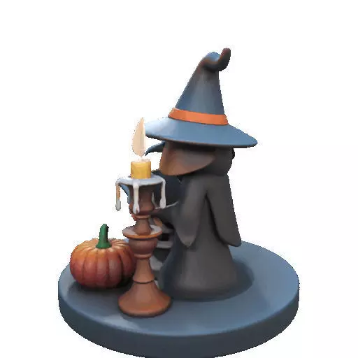 2550Halloween Witch with Spell book Skull Raven and Pumpkin 3D print model_28
