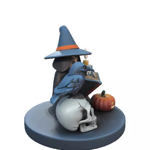 2550Halloween Witch with Spell book Skull Raven and Pumpkin 3D print model_13