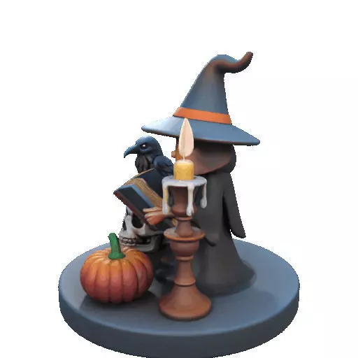2550Halloween Witch with Spell book Skull Raven and Pumpkin 3D print model_30