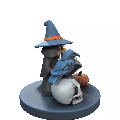 2550Halloween Witch with Spell book Skull Raven and Pumpkin 3D print model_14