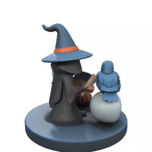 2550Halloween Witch with Spell book Skull Raven and Pumpkin 3D print model_18