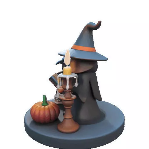 2550Halloween Witch with Spell book Skull Raven and Pumpkin 3D print model_29