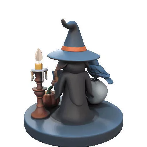 2550Halloween Witch with Spell book Skull Raven and Pumpkin 3D print model_24
