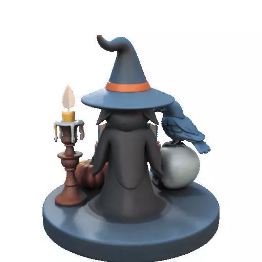 2550Halloween Witch with Spell book Skull Raven and Pumpkin 3D print model_23