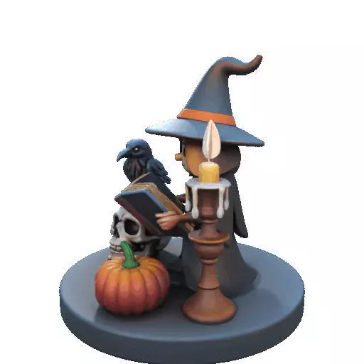 2550Halloween Witch with Spell book Skull Raven and Pumpkin 3D print model_31