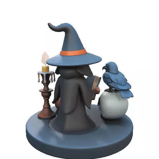 2550Halloween Witch with Spell book Skull Raven and Pumpkin 3D print model_21