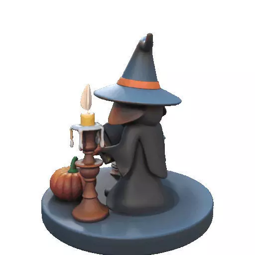 2550Halloween Witch with Spell book Skull Raven and Pumpkin 3D print model_27