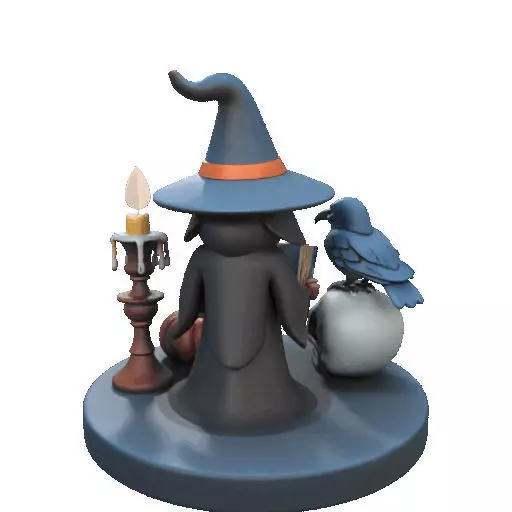 2550Halloween Witch with Spell book Skull Raven and Pumpkin 3D print model_22