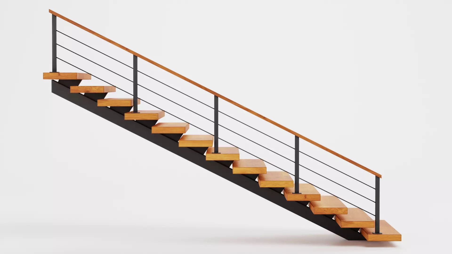Straight Staircase V1 - Wooden Interior Stairs Low-poly 3D model_1