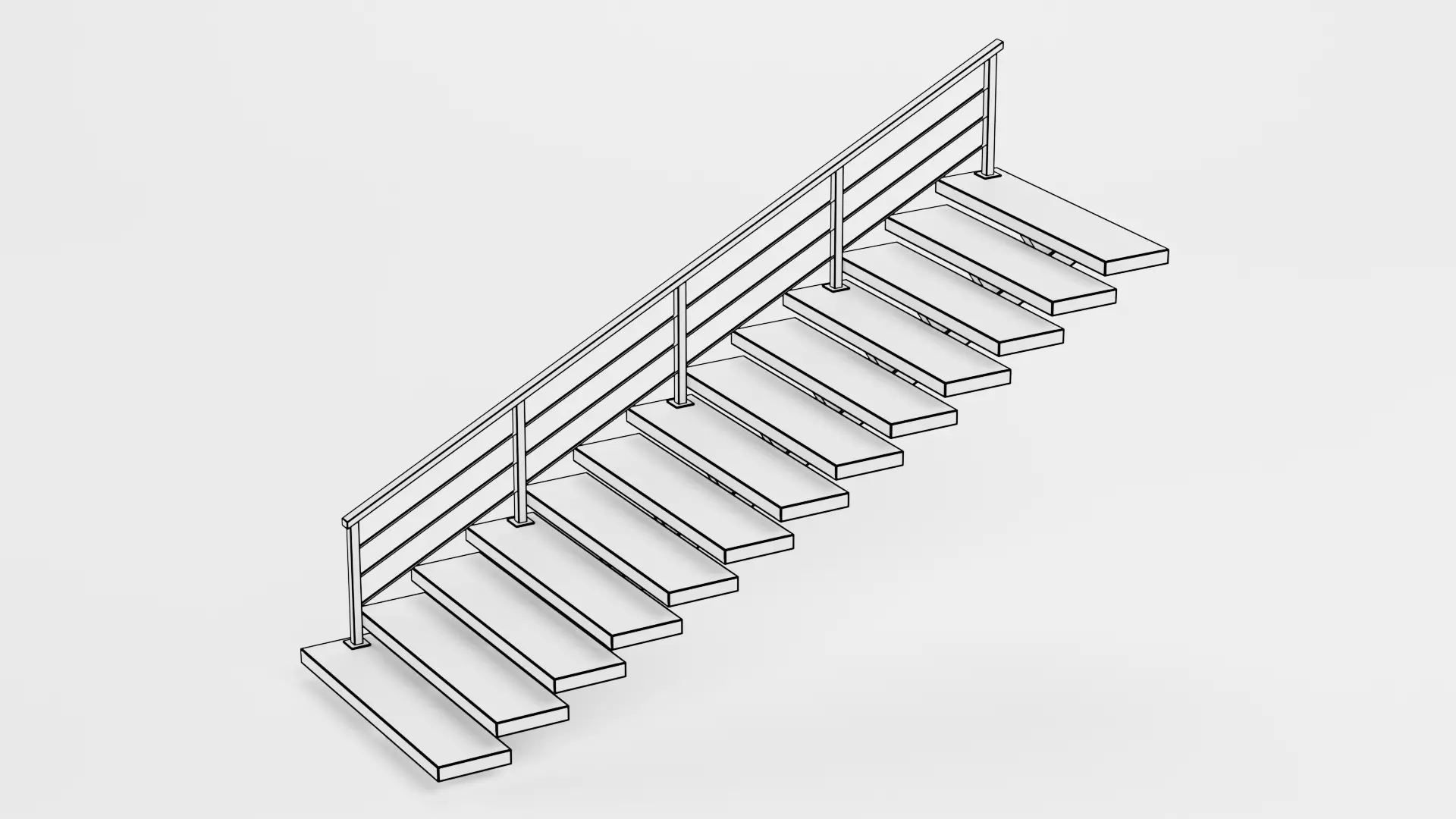 Straight Staircase V1 - Wooden Interior Stairs Low-poly 3D model_8