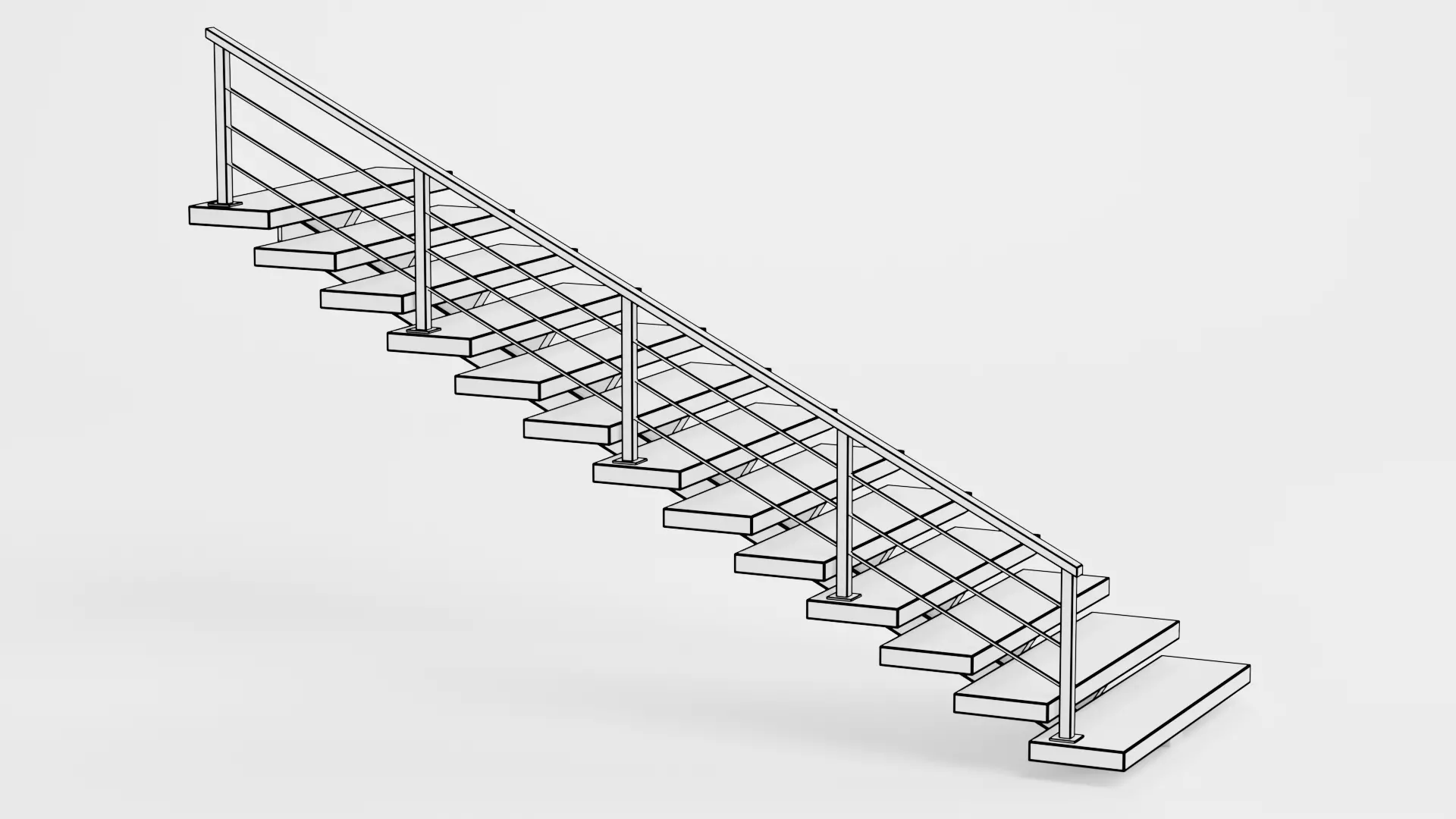 Straight Staircase V1 - Wooden Interior Stairs Low-poly 3D model_7