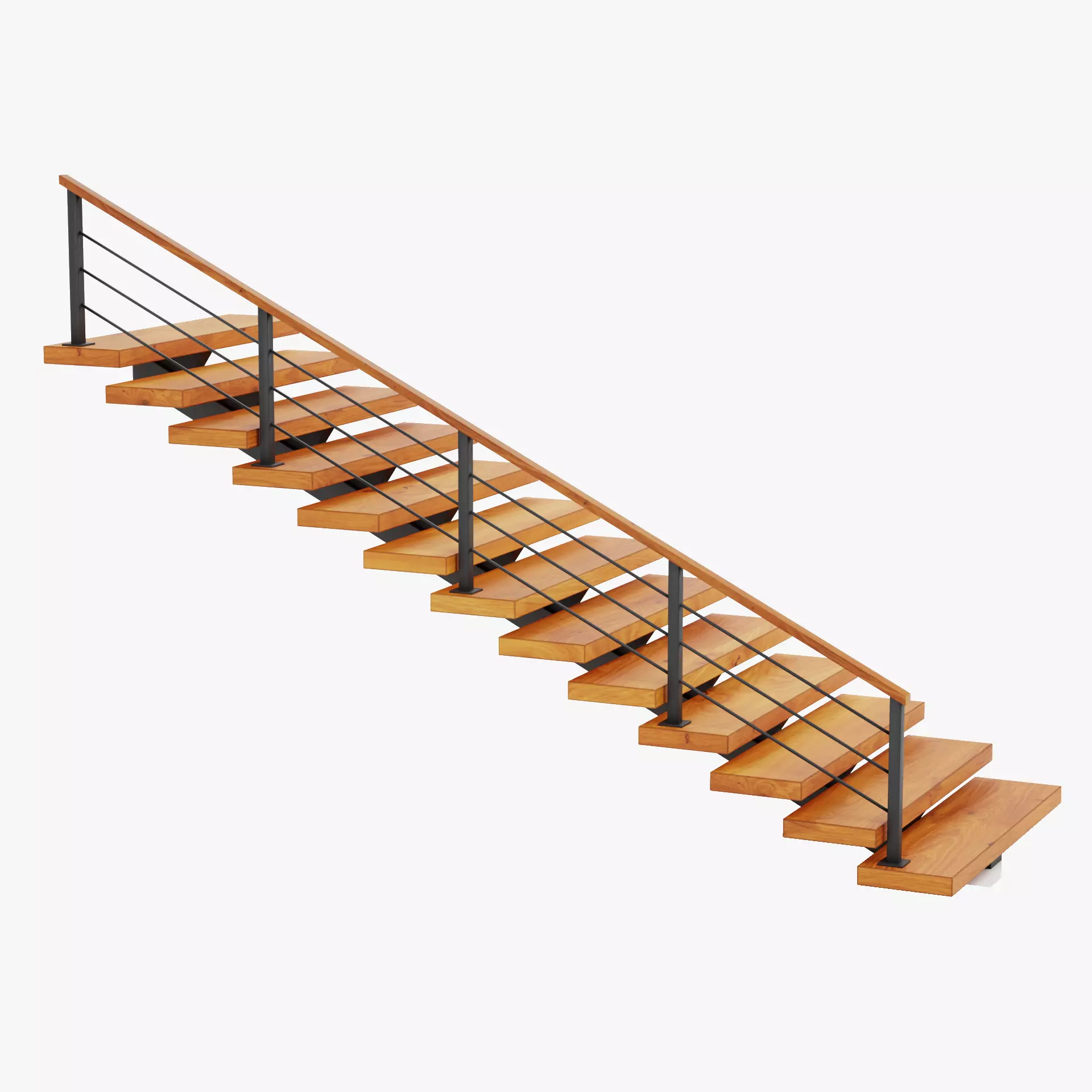 Straight Staircase V1 - Wooden Interior Stairs Low-poly 3D model_9