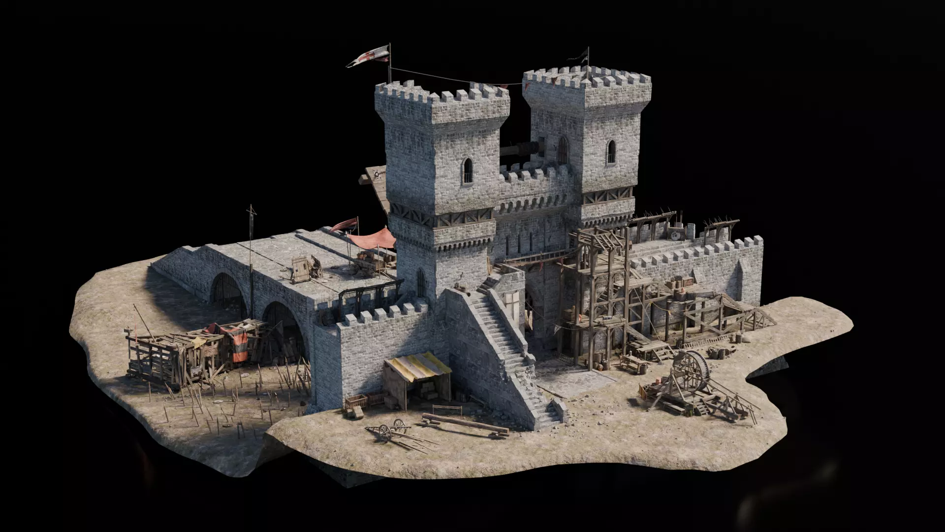 Draw Bridge Medieval 3D model_1