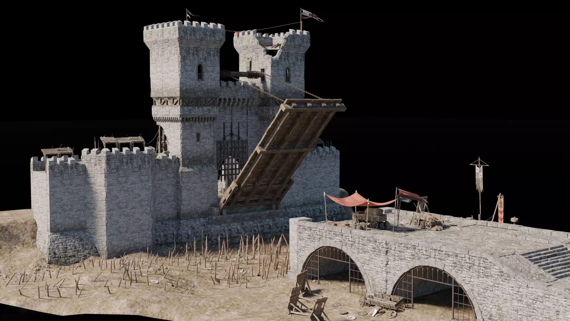 Draw Bridge Medieval 3D model_3