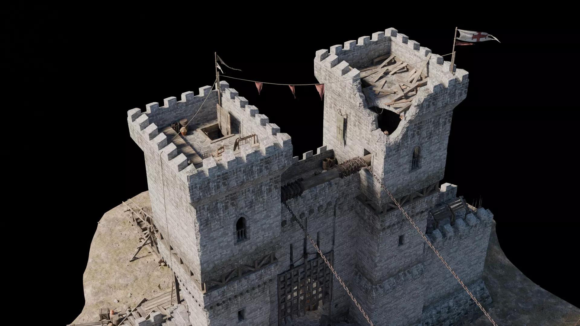 Draw Bridge Medieval 3D model_6