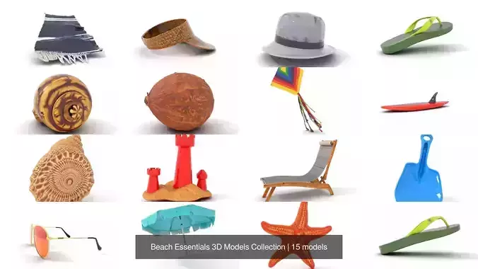 Beach Essentials 3D Models Collection  Beach Essentials 3D Models Collection
