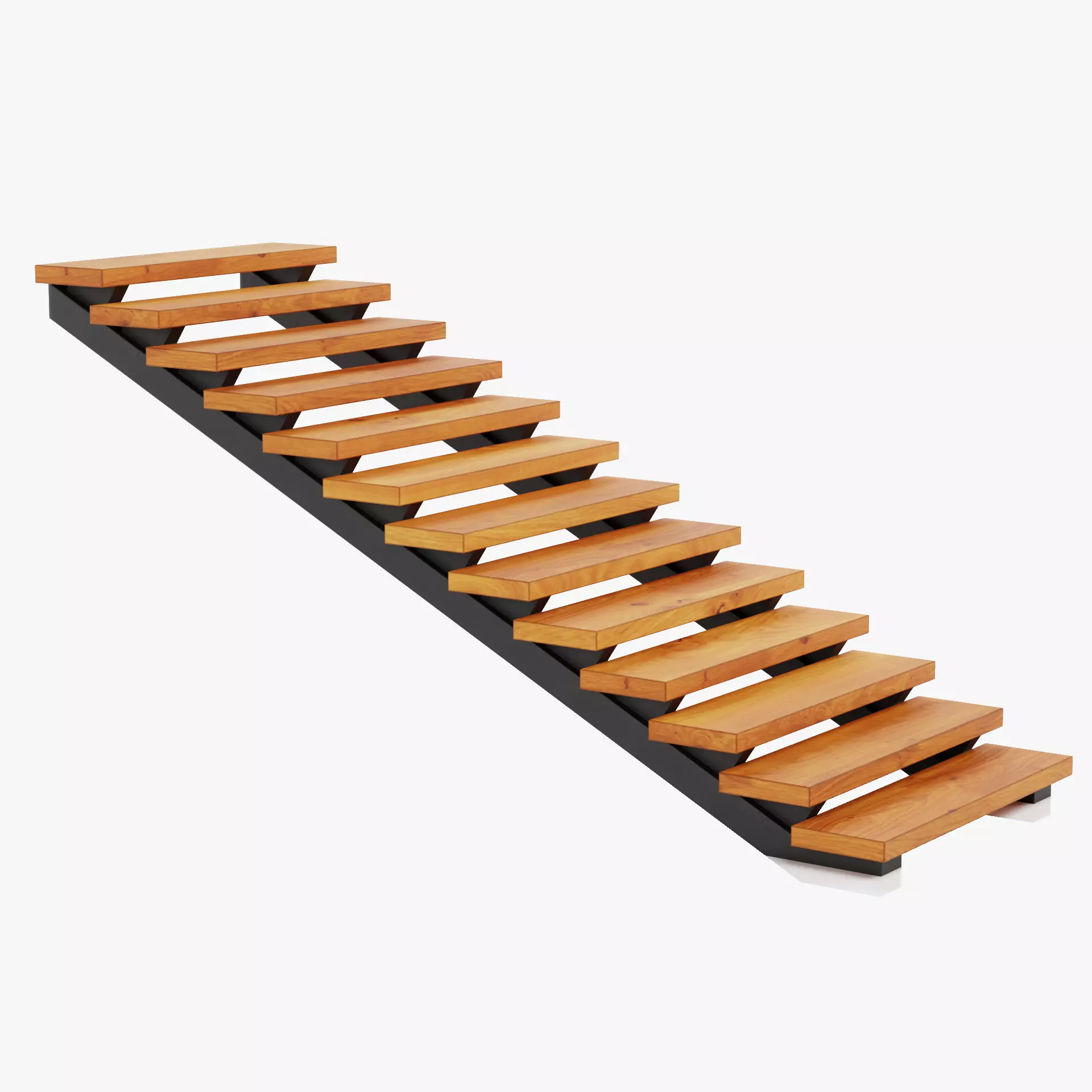 Straight Staircase V3 - Wooden Interior Stairs Low-poly 3D model_10