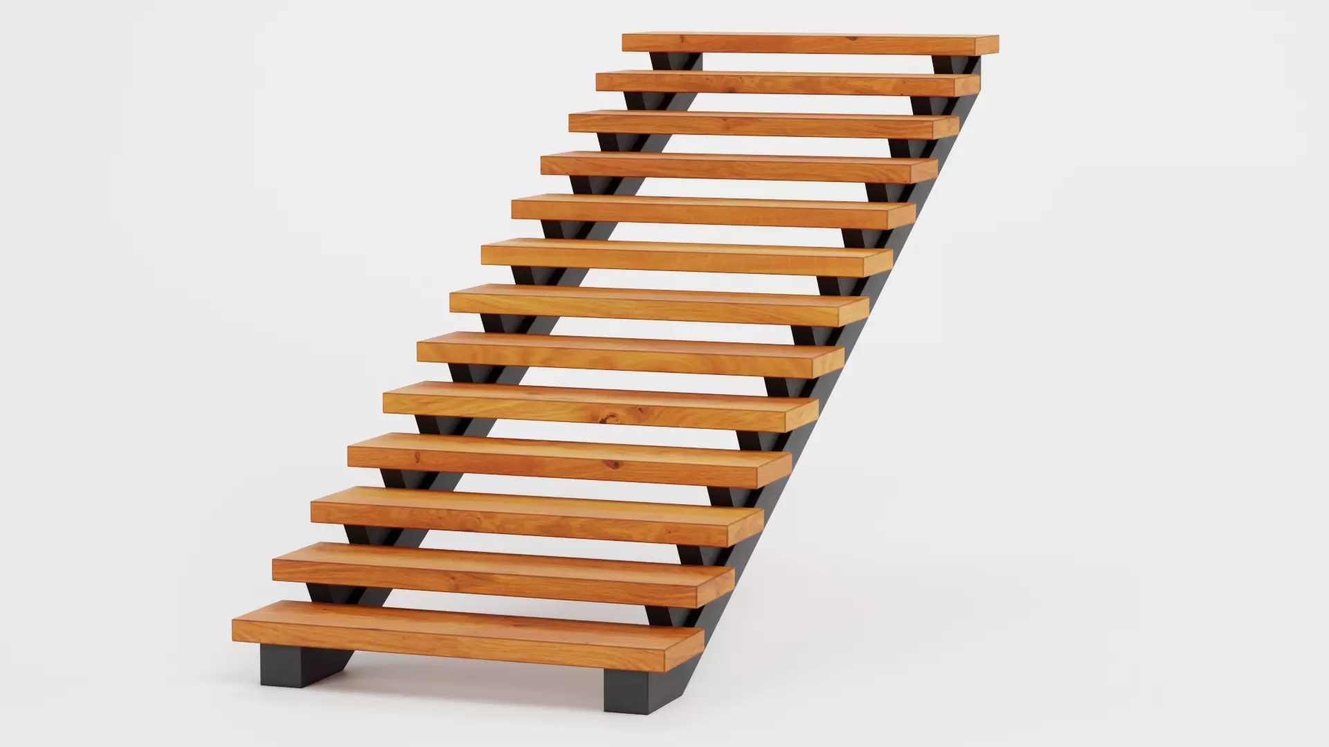 Straight Staircase V3 - Wooden Interior Stairs Low-poly 3D model_5