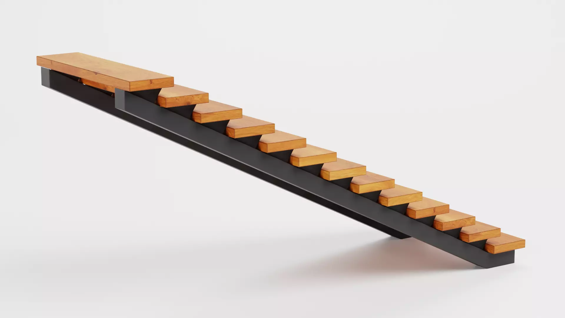 Straight Staircase V3 - Wooden Interior Stairs Low-poly 3D model_2