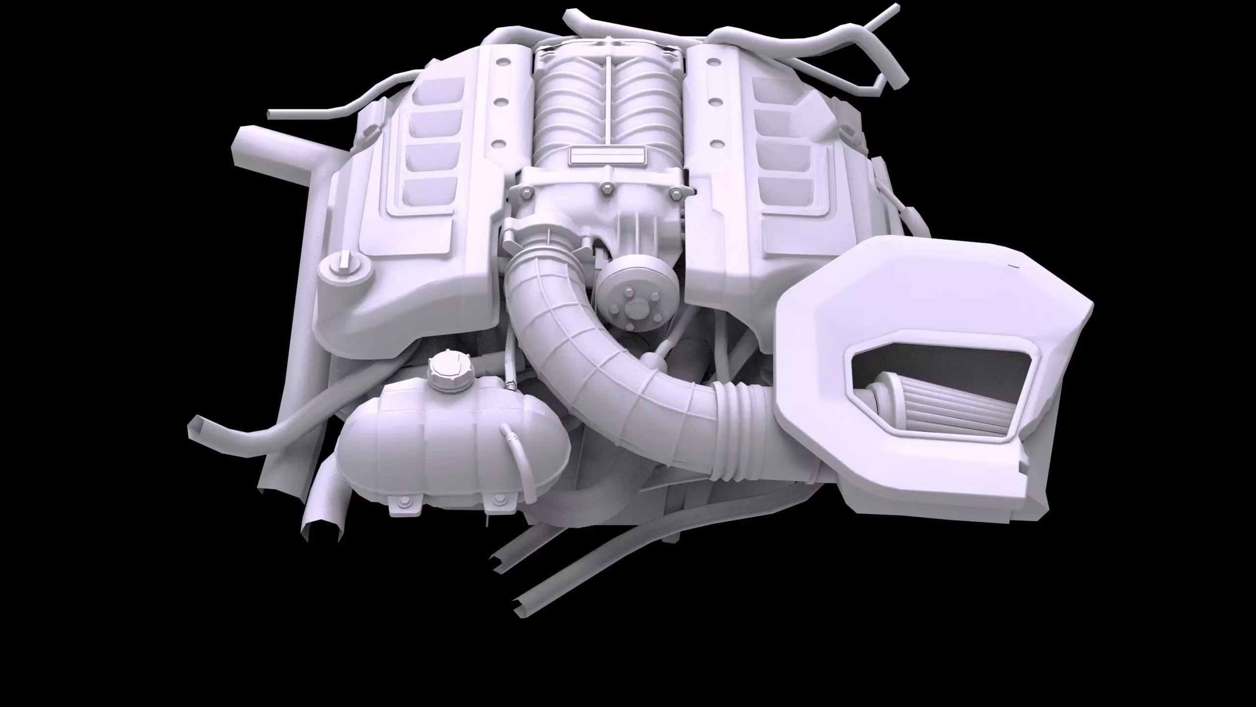 Roush 5L Supercharged V8 Engine Low-poly 3D model_7