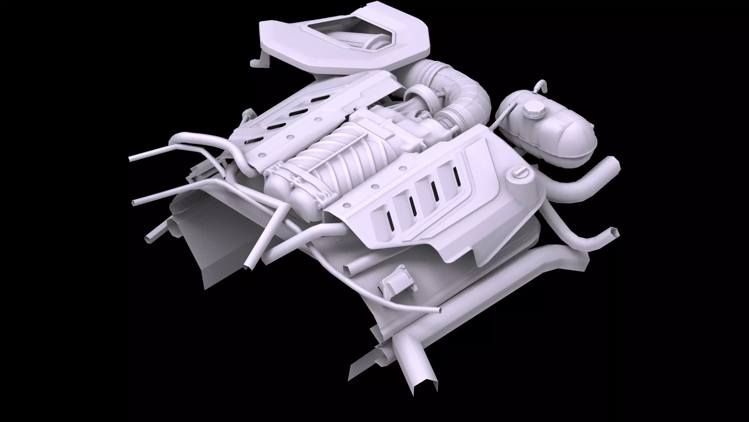 Roush 5L Supercharged V8 Engine Low-poly 3D model_8