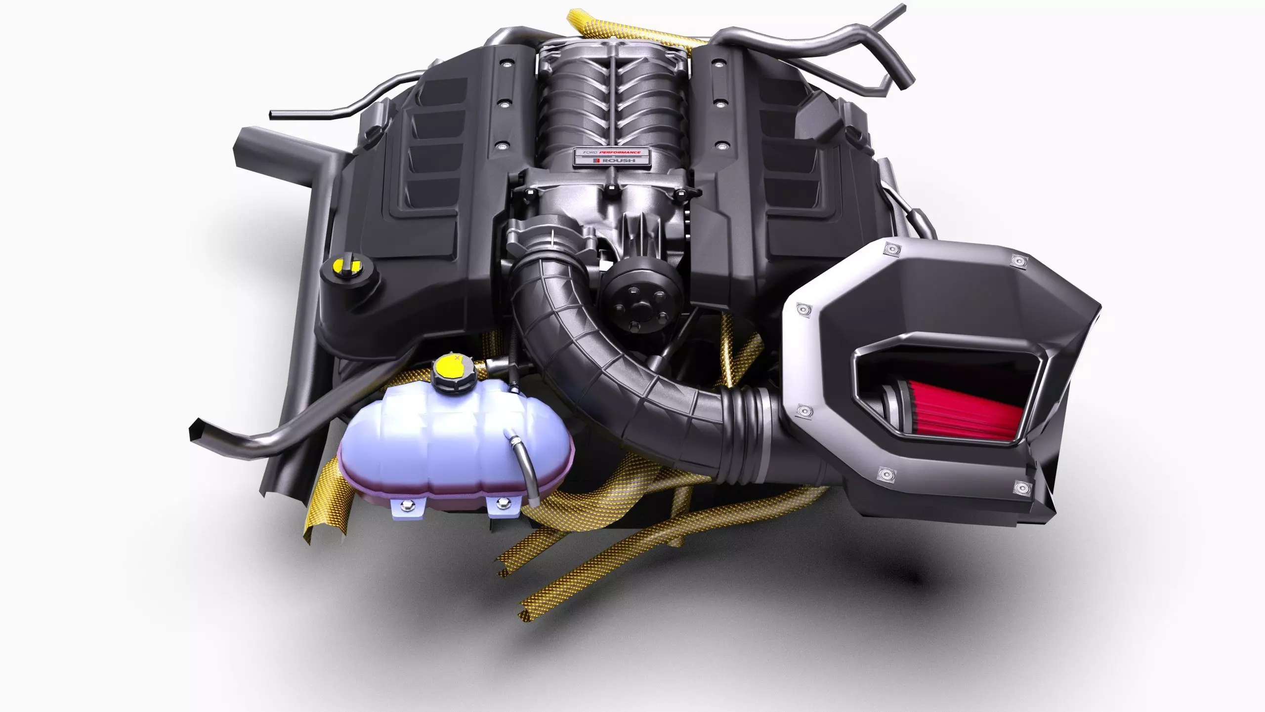 Roush 5L Supercharged V8 Engine Low-poly 3D model_1