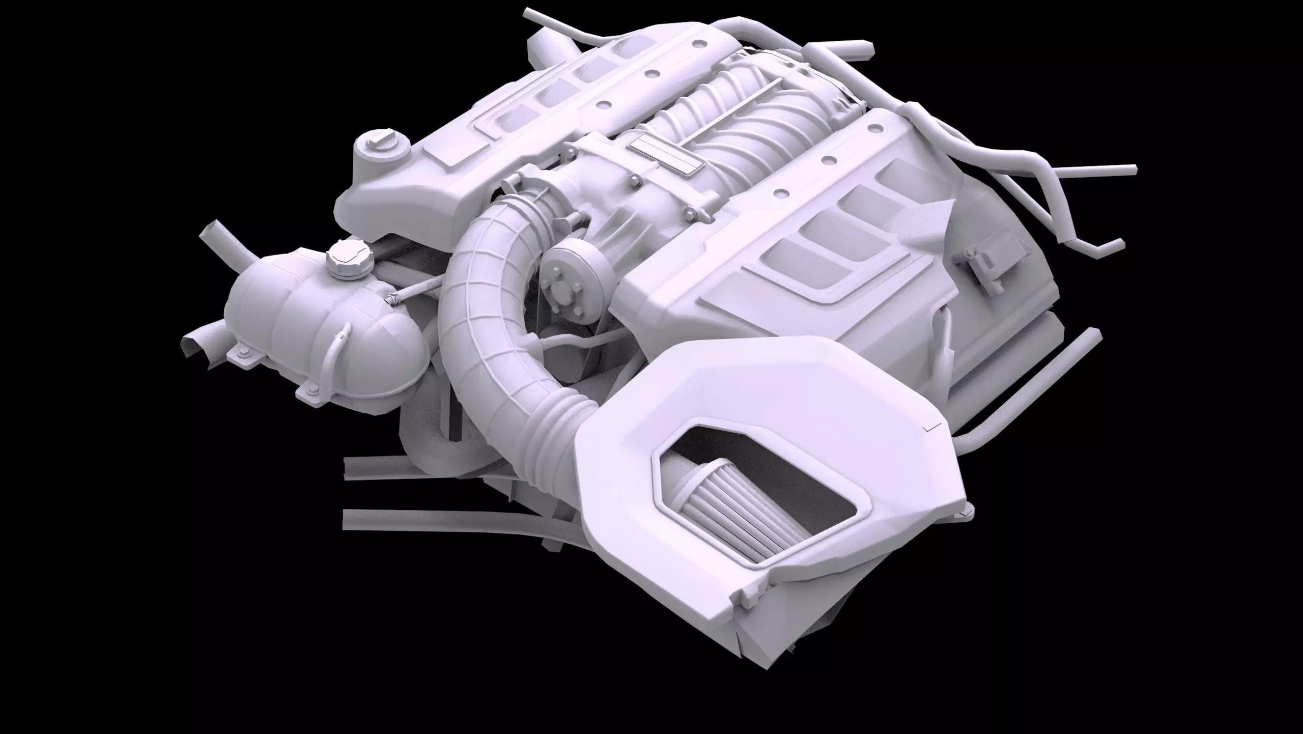 Roush 5L Supercharged V8 Engine Low-poly 3D model_6