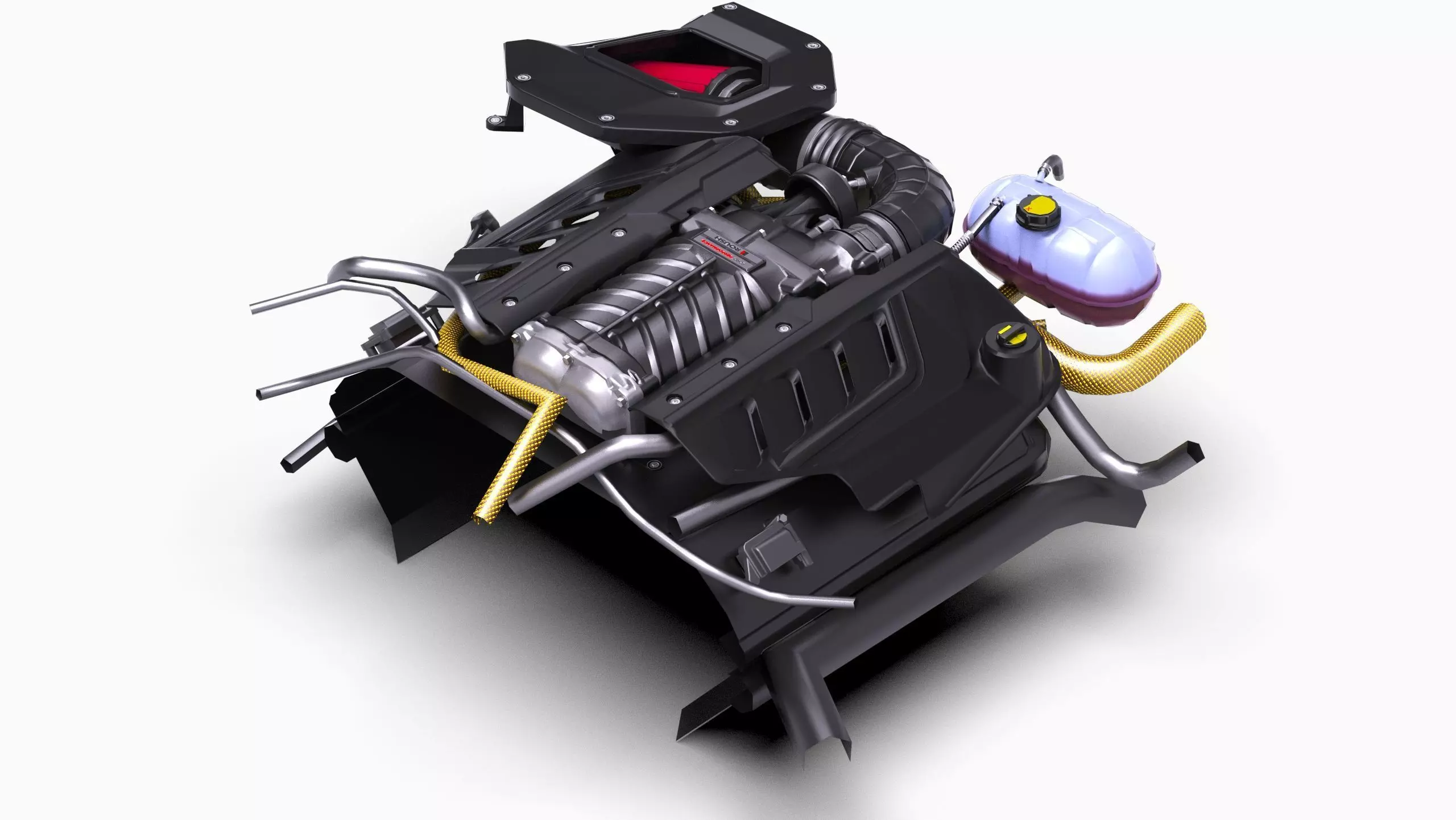 Roush 5L Supercharged V8 Engine Low-poly 3D model_2