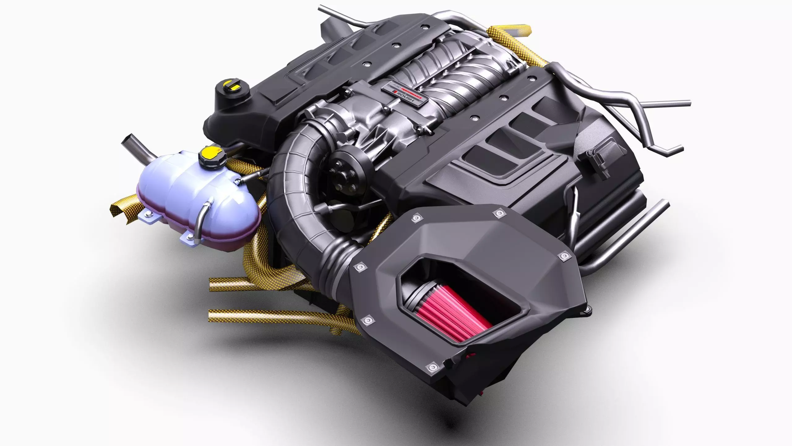 Roush 5L Supercharged V8 Engine Low-poly 3D model_0