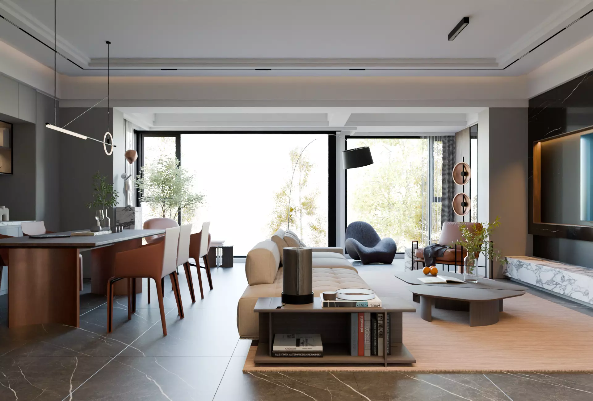 Modern Minimalst Living Room and Kitchen 3D model_1