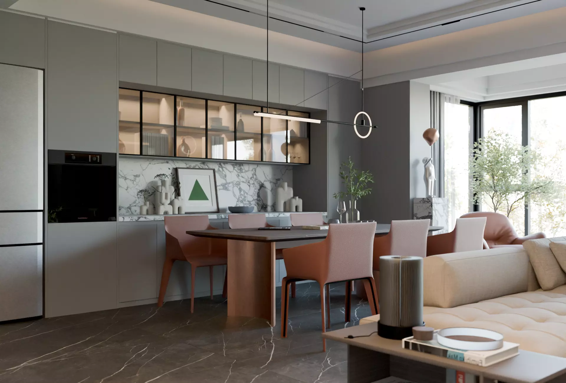 Modern Minimalst Living Room and Kitchen 3D model_3