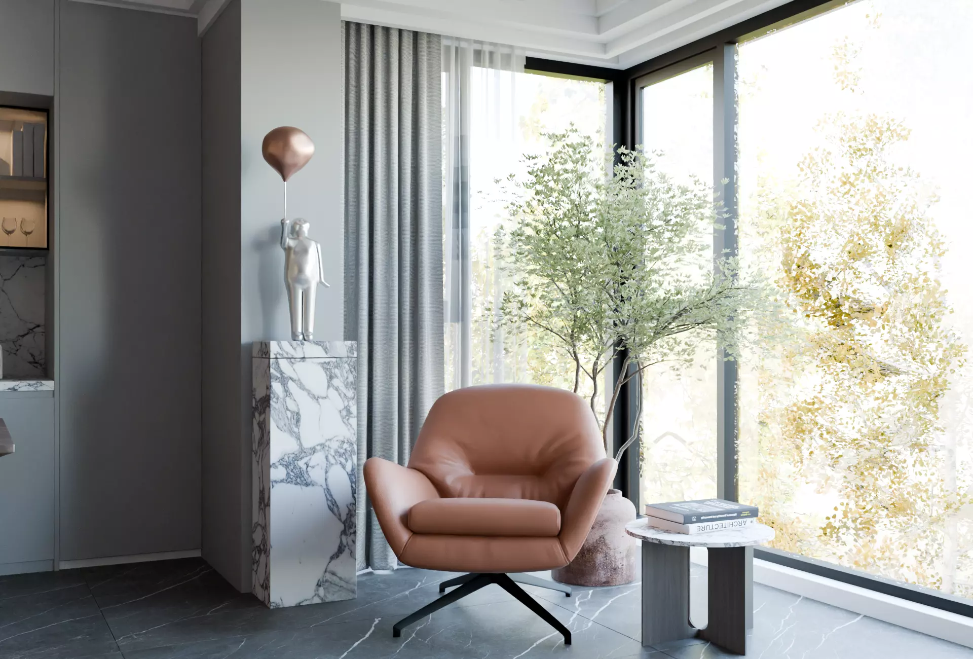 Modern Minimalst Living Room and Kitchen 3D model_5