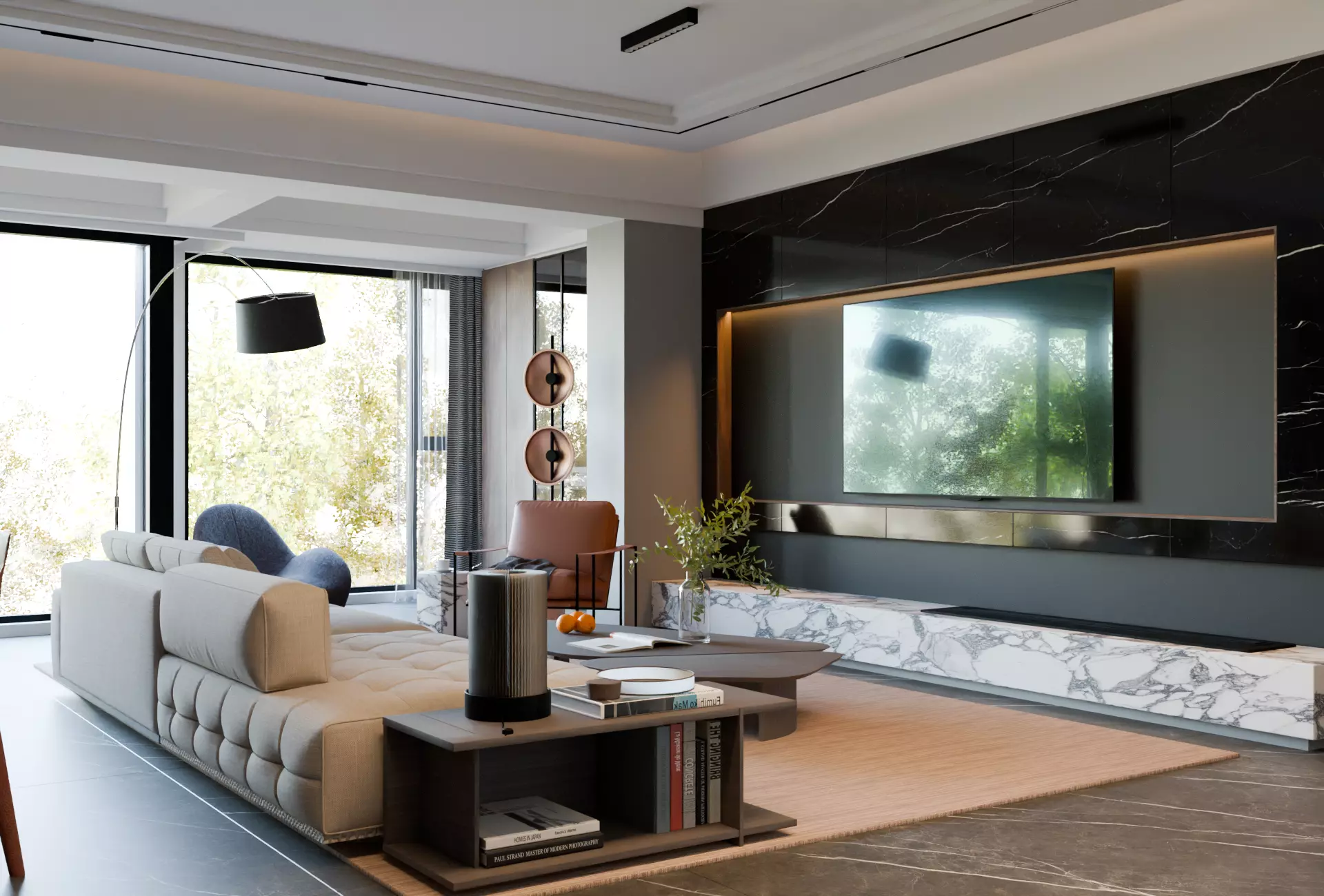 Modern Minimalst Living Room and Kitchen 3D model_4