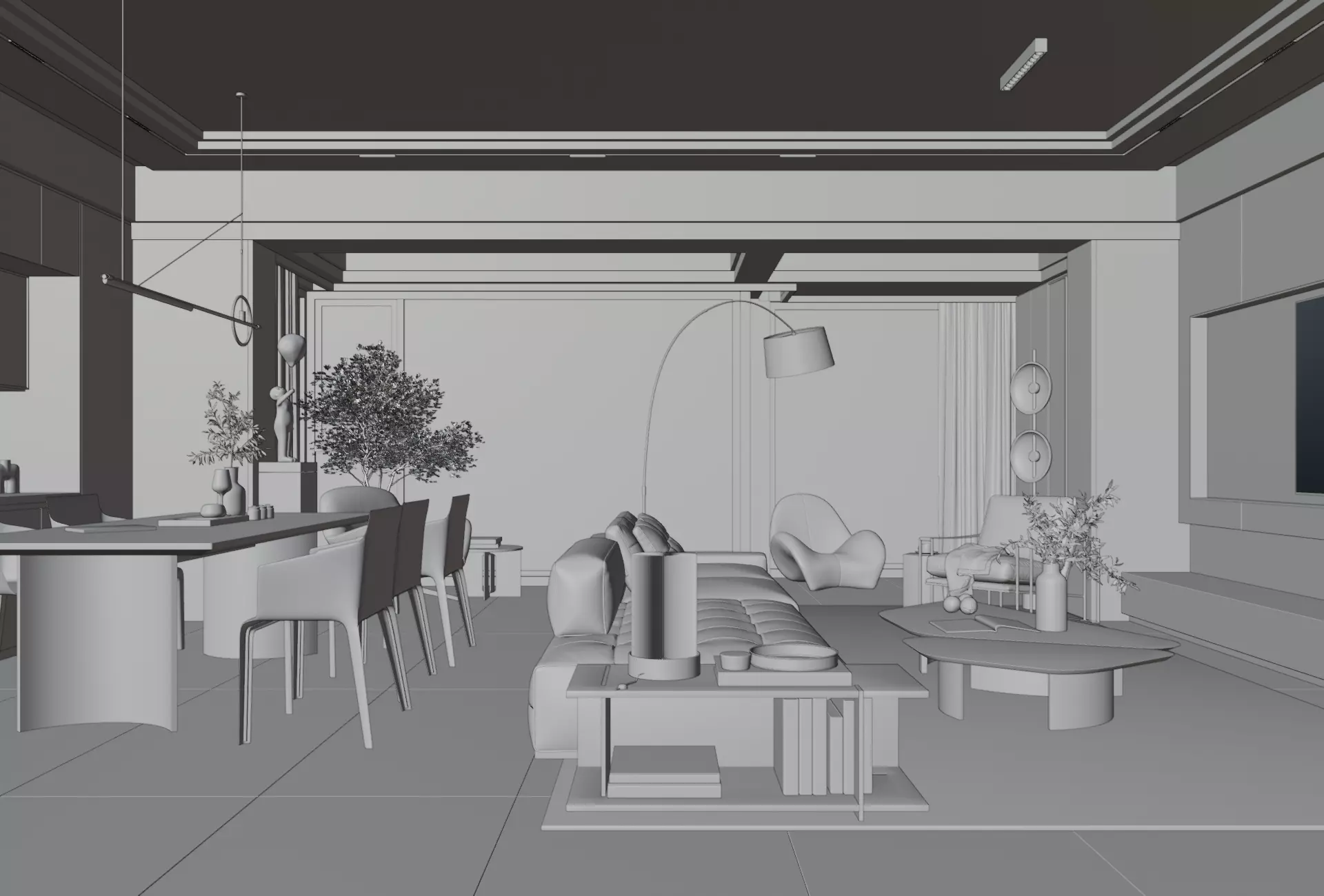 Modern Minimalst Living Room and Kitchen 3D model_7