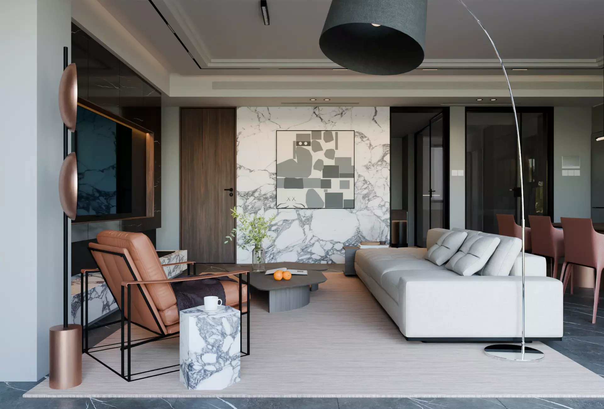 Modern Minimalst Living Room and Kitchen 3D model_6