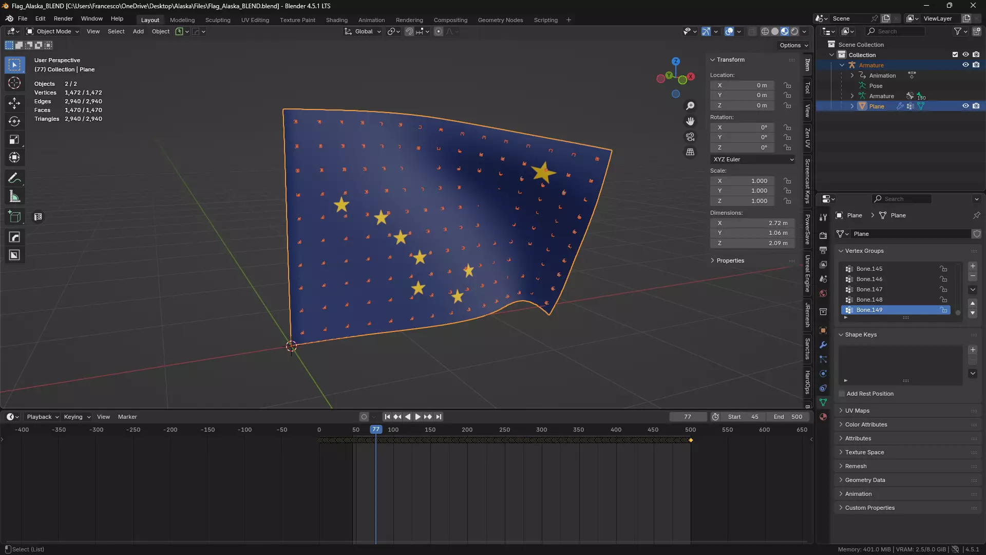Animated Alaska Flag Rigged And Game Ready Low-poly 3D model_6