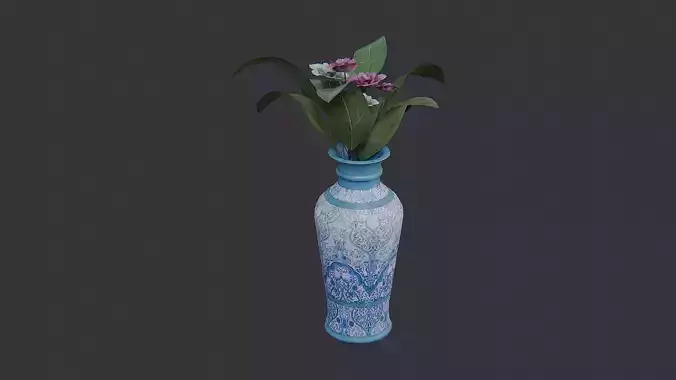 Blue Ceramic Plant Vase with Flowers