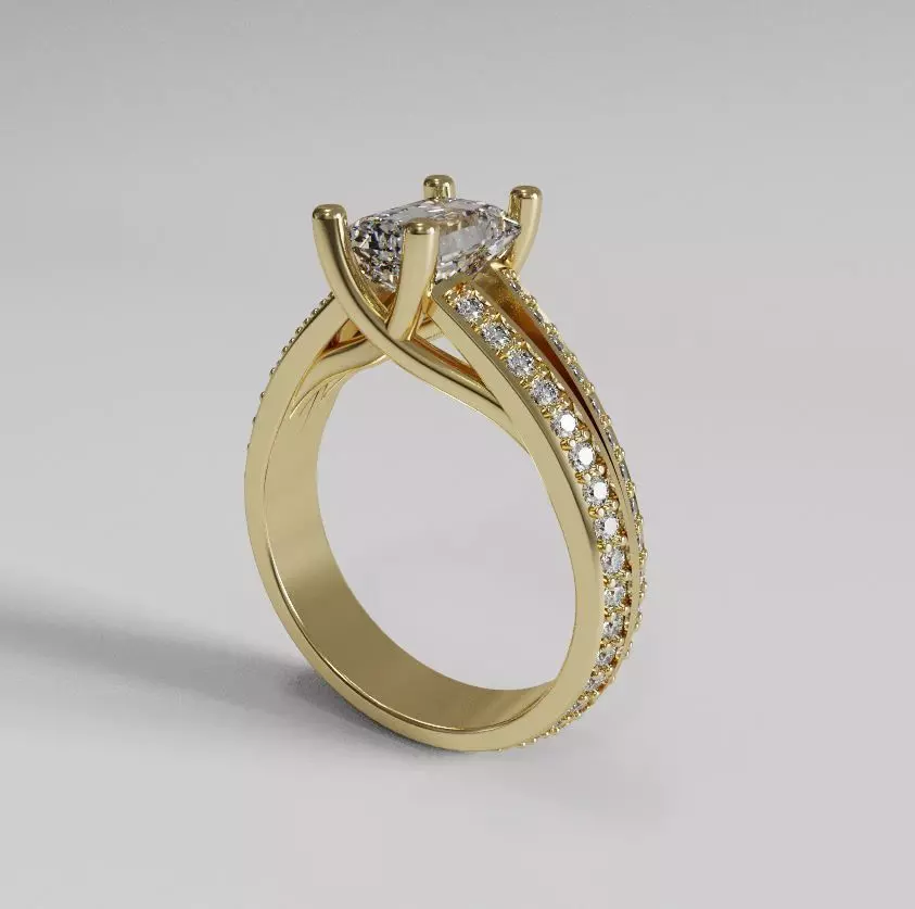 Emerald diamond ring 001 3D print model