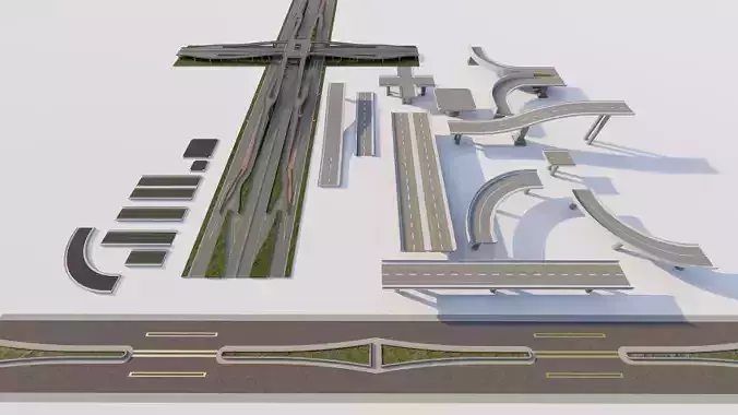 Road Pack - Extended-City Roads 3D model Road Pack - Extended-City Roads 3D model