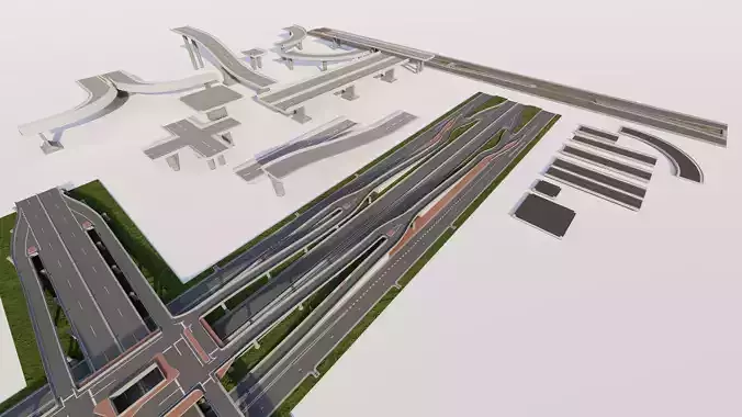 Road Pack - Extended-City Roads 3D model 4