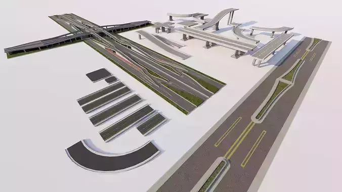 Road Pack - Extended-City Roads 3D model 6