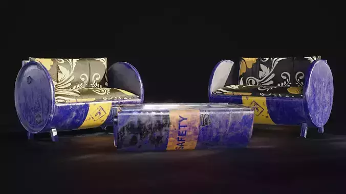 Industrial-style barrel furniture set