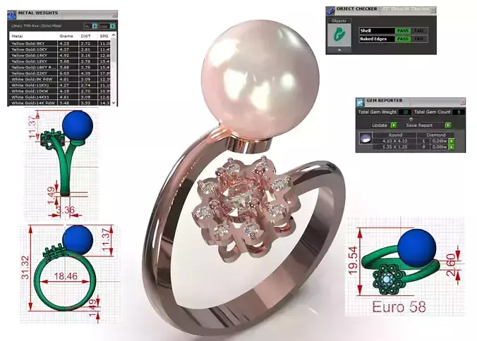 Pearl and Paved Flower Coil stl 3dm Ring pr0074