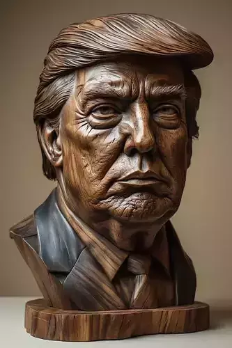 A Hyper Realistic Sculpture Donald Trump Stern Suit Jawline