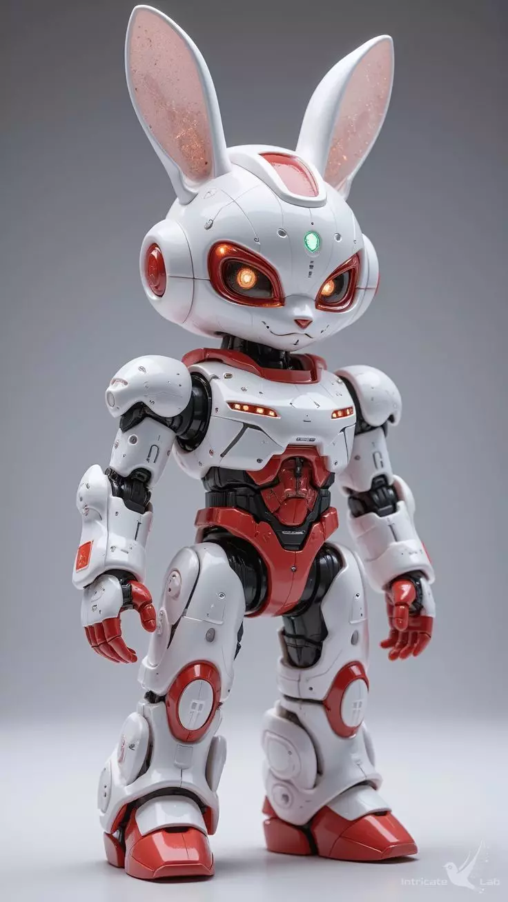 Cute Robot Bunny 3D Model Glowing Eyes Chibi Design Low-poly 3D model_0