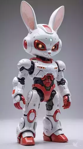 Cute Robot Bunny 3D Model Glowing Eyes Chibi Design