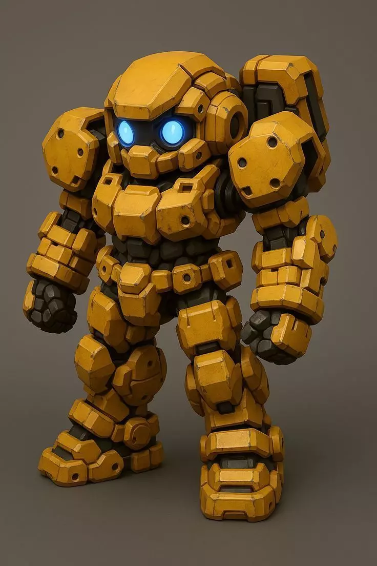 Cute Yellow Mech 3D Model Blue Eyes Blocky Chibi Design Low-poly 3D model_0
