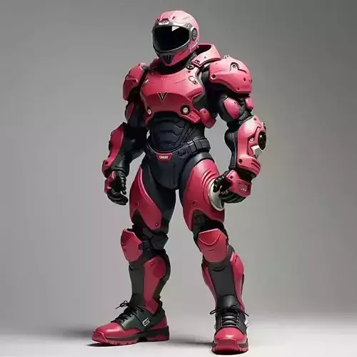 Red Combat Suit 3D Model LowPoly Black Armor Sci-Fi Design Low-poly 3D model